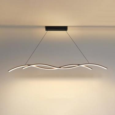 Imagem de Luminária pendente linear LED, lustre de teto, luminária minimalista para ilha de cozinha, luminária para sala de jantar sobre a mesa, lustres suspensos com 3 modos de cores