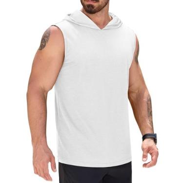 Imagem de Camiseta regata masculina com capuz UPF 50+ sem mangas branca L - Cotr