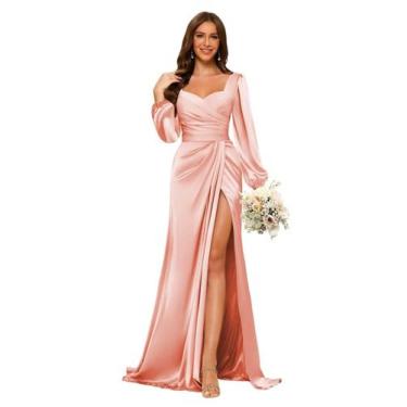 Imagem de Vestido de dama de honra Dessiny 2025 com decote em V e mangas comprid