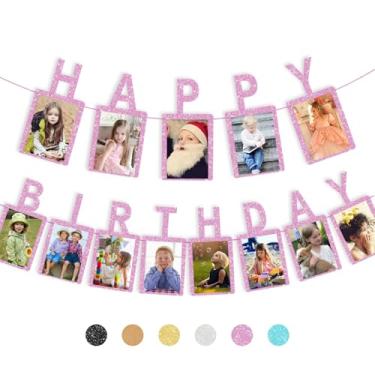 Imagem de RCHBUDI Faixa de foto de aniversário e moldura adequada para decoração de festa de aniversário de crianças e adultos fundo rosa