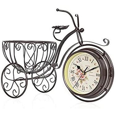Imagem de WYUYIWH Relógio de parede moderno suporte de relógio criativo design de bicicleta relógios de quartzo pastoral dupla face silencioso relógio de sala de estar relógio de arte decoração de ferro