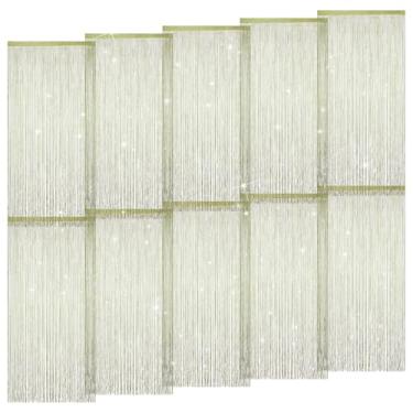 Imagem de Pacote com 10 cortinas de cordão de 99 x 199 cm para portas, divisória de quarto hippie com franjas suspensas, decoração de privacidade, cortinas com glitter para porta, janela, corredor, entrada