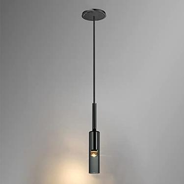 Imagem de YQSLQZZ Luminária pendente de casa de fazenda com sombra de vidro preto, lustre cilíndrico vintage industrial para sala de jantar, iluminação decorativa de casa de fazenda com altura ajustável, luzes