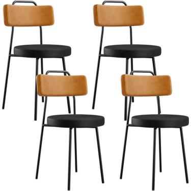Imagem de Kit 04 Cadeiras Decorativas Estofada Para Sala Jantar Barcelona L02 Couríssimo Whisky Preto - Lyam