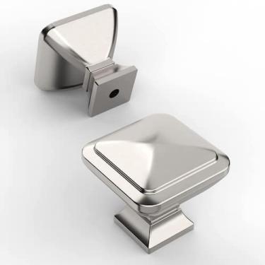 Imagem de Knobs de gabinete Amerdeco Satin Nickel Square, pacote com 10 unidades