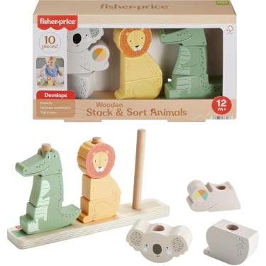 Imagem de Fisher-Price, Brinquedo de Madeira com 9 Formas de Animais para Empilhar e Classificar, Mattel