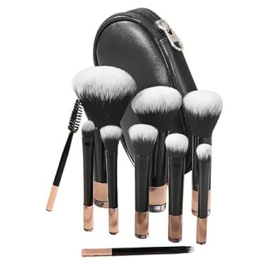 Imagem de Kit Mini Pincéis de Maquiagem 10 Peças Travel Size com Nécessaire – Cerdas Macias para Make Completa - Preto