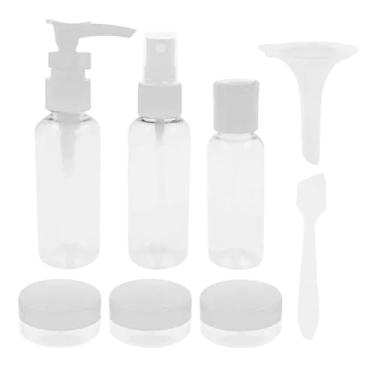 Imagem de Kit Viagem 9 Peças com Frascos Refil e Necessaire Transparente para Perfume, Shampoo e Cosméticos (Branco)