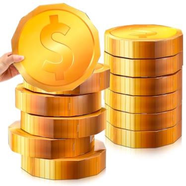 Imagem de Honoson 24 peças de decorações de festa com tema de cassino, 23 cm, grandes caixas de lembrancinhas de moedas de ouro gigante, centro de mesa para jogos noturnos, artigos de festa