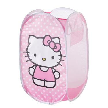 Imagem de Sanrio Cesto pop-up Hello Kitty, cesto de roupa suja dobrável com alças duráveis, caixa de armazenamento leve para quarto infantil, berçário ou sala de jogos, rosa