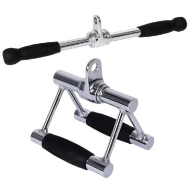 Imagem de Kit 2 unidades Puxadores Academia -1 Puxador Triângulo Maciço Cromado com Giro e Pegada Emborrachada - 1 Puxador Pulley Reto com Giro - Revestido - pegada emborrachada - Cromado - treino costas biceps e triceps