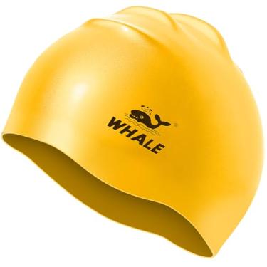 Imagem de Touca de natação de silicone - impermeável antiderrapante de alta elasticidade - mantém o cabelo seco, perfeita para homens e mulheres, touca de natação grande (ouro)