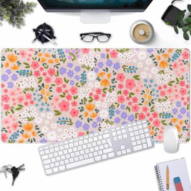 Imagem de Tapete de mesa floral grande para teclado, mouse pad rosa feminino meninas flores grande mouse pad para mesa computador floral tapete de mesa tapete de mesa para escola, escritório, casa, 80 cm x 39,9