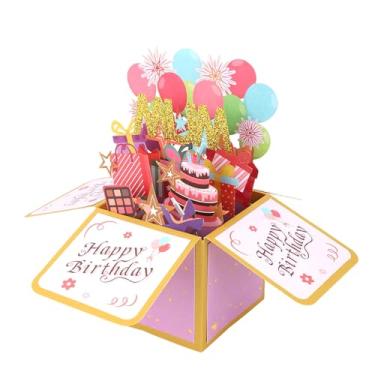 Imagem de Cartão Pop-Up Feliz Aniversário para Mãe, Cartão de Felicitações 3D Colorido com Envelope Balões Criativos Aniversário e Decorações Fogos Artifício para Mãe