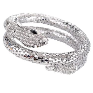 Imagem de Pulseiras de cobra de cristal delicado punk strass curvado elástico animal pulseira punk hip hop pulseira pulseira pulseira para mulheres senhoras joias, Metal Strass, Sem pedras preciosas