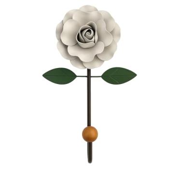 Imagem de Cabideiro De Parede 1 Flor E 1 Gancho Branco Em Metal Artesanal Para Decoração E Organização