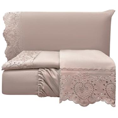 Imagem de Jogo Cama Lençol Casal Nupcial Percal 300 Fios 4 Peças Rosê