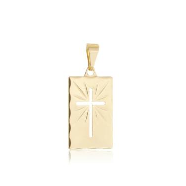 Imagem de Pingente Plaquinha Cruz Vazada De Moeda Antiga Com Banho De Ouro Não Suja!