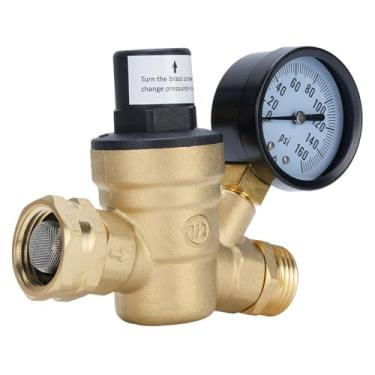Imagem de AUNMAS Válvula Reguladora de RV Redutor de Pressão de água de 3/4 de Polegada Ajustável, Rosca Resistente para Controle de Motorhome de Latão, Com Manômetro para Filtro de Tela