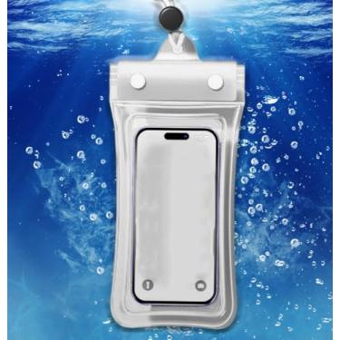 Imagem de Bolsa impermeável para celular, bolsa flutuante à prova d'água com tela sensível ao toque, capa universal para celular, fotografia subaquática para natação, rafting, mergulho (branco, 26 x 11 cm)