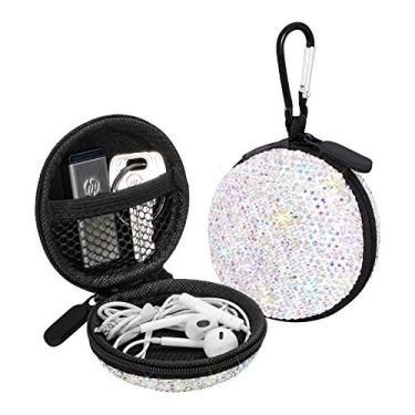 Imagem de Capa para fone de ouvido, pequenos estojos de transporte com strass brilhante, cristal, portátil, organizador de fone de ouvido, bolsa de armazenamento com mosquetão, 1 pacote AB