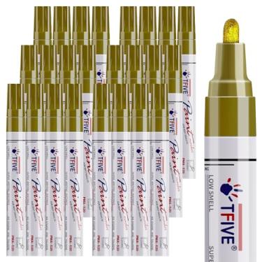 Imagem de TFIVE Canetas de tinta dourada - Conjunto de 24 marcadores de tinta à base de óleo, secagem rápida, impermeável, resistente ao desbotamento, canetas marcadoras de ponta média para metal, rocha