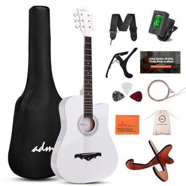 Imagem de ADM Conjunto de violão acústico de 96,5 cm para iniciantes e adultos com aulas on-line, conjunto de guitarra Acustica Cutaway Wood Acustica, pacote com bolsa de apresentação, alça, cordas de aço