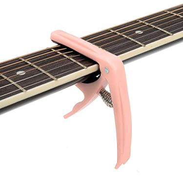 Imagem de Capo de guitarra com mecanismo de fixação de mola, concha ABS e protetor de pescoço de silicone, acessório de afinação de instrumento de cordas durável para desempenho profissional (rosa claro)