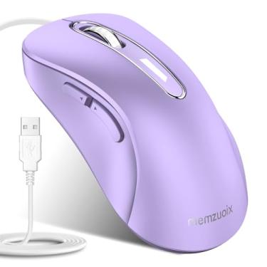 Imagem de memzuoix Mouse com fio, mouse de computador USB 1400 DPI mouse óptico móvel design ergonômico mouse de computador com cabo de 1,8 m para laptop, PC, desktop, MacBook, 5 botões (ilás)
