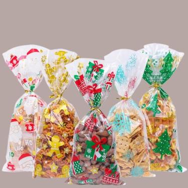 Imagem de 50 peças / 5 estilos embalagem de biscoitos doces de Natal saco transparente sacos de embrulho de presente de Natal suprimentos festivos 12,5 * 27,5 * 0,5 cm