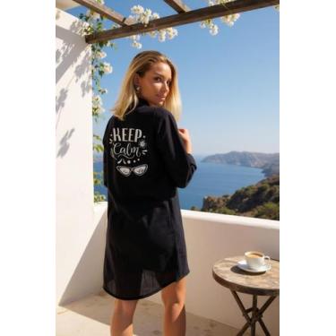 Imagem de Saida de Praia feminina Manga Longa Chemise Estampada Personalizada Co