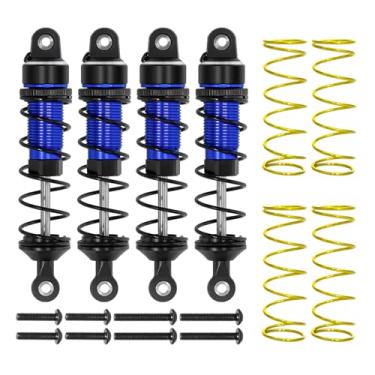 Imagem de Conjunto de amortecedores dianteiros e traseiros de liga de alumínio, 4 peças, com molas ajustáveis para 1/16 Mini Maxx 4WD 107154-1 Mini XRT VXL-3S 108076-1 peças de atualização de caminhão RC (azul)