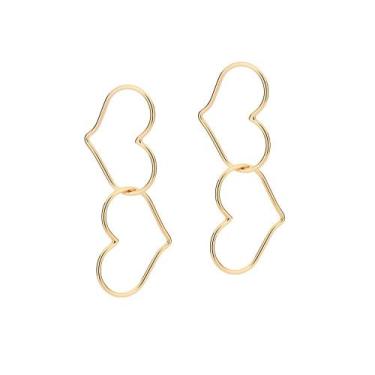 Imagem de Brinco Rommanel Banhado Ouro Dois Maxi Coraçãoes