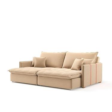 Imagem de Sofá Retrátil Sem Caixa 3 lugares Solomons Linho Bege 214 cm