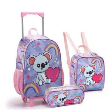 Imagem de Kit Mochila Escolar Infantil De Rodinhas Urso/Panda/Coala com Lancheir