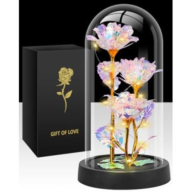 Imagem de Presentes de rosa de vidro para mães e mulheres, presentes de aniversário de flor de rosa para mulheres, mãe, esposa, namorada, rosa iluminada em uma cúpula de vidro, presentes de rosa para dia dos