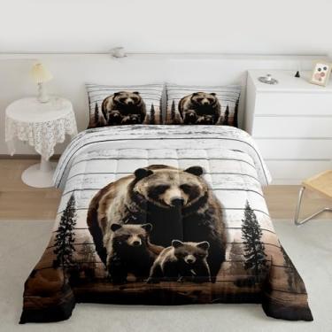 Imagem de Erosebridal Jogo de cama solteiro com urso, urso, animal, vintage, fazenda, vida selvagem, para crianças, adolescentes, temática de caça, 2 peças, decoração de quarto, decoração de cabine de caça