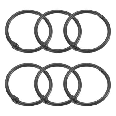 Imagem de Anéis de cortina de chuveiro, 6 peças - ganchos redondos de aço carbono, anéis de encadernação de folhas soltas de 3,5 cm para varões de cortina de chuveiro (preto)