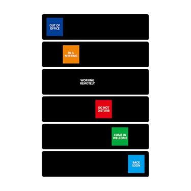 Imagem de Placa de porta de escritório, não perturbe/seja bem-vindo/fora do escritório/em uma reunião/trabalho remoto/sinal de volta em breve, avise os outros antes de entrar, 6 placas de privacidade de status