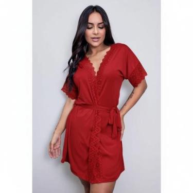 Imagem de Robe de Luxo Microfibra Renda Hobby Roupão Dormir com Cinto Lingerie S