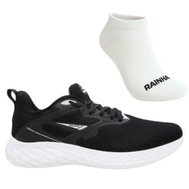 Imagem de Kit Tênis Rainha Drive IV Masculino e Meia, 41, Preto, Branco, Masculi