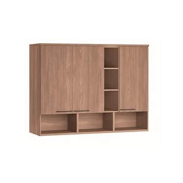 Imagem de Armário Módulo Aéreo Santos Andirá Toledo Ponte 3 Portas 6 Prateleiras Iluminação LED 146cm Wood