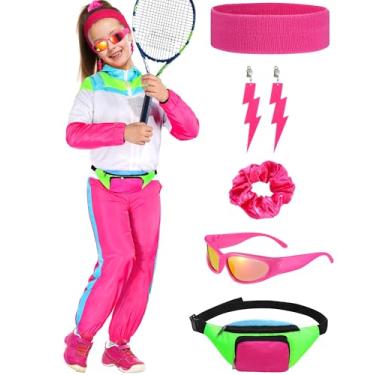 Imagem de Ramede Roupas dos anos 80 anos 90 fantasia hip hop dança Halloween neon discoteca festa treino acessórios de treino, Vermelho rosa, 10-12