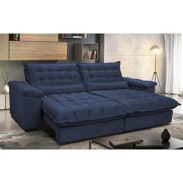 Imagem de Sofá Retrátil E Reclinável 2,32m Com Molas Ensacadas Cama Inbox Aconchego Tecido Suede Azul