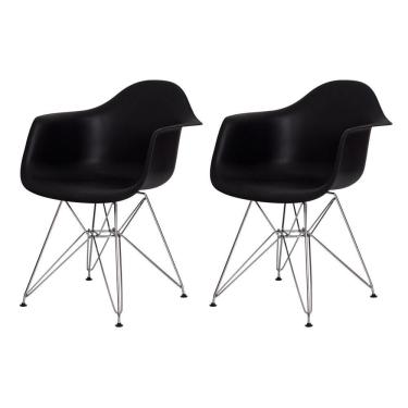 Imagem de Kit 2 Cadeiras Eiffel Eames C/ Braço Base Cromada Preta