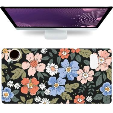 Imagem de Almofada de mesa floral grande flores couro PU impermeável almofada de mesa colorido antiderrapante computador PC laptop protetor deixa mouse pads para jogos para escola, escritório e casa