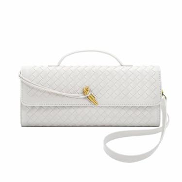 Imagem de Qiannaura Bolsas de mão formais femininas de couro tecido noturno grande clutch para casamentos e festas | Bolsa de ombro conversível, Branco, 12 x 1.5 x 4.9 inch / 30.5 x 4 x 12.5 cm