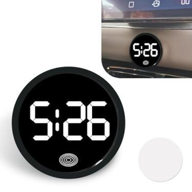 Imagem de CyperFair Relógio digital de carro, relógio luminoso redondo com tela sensível ao toque com visor de hora em LED, relógio interior autoadesivo resistente a choques, universal para painel, ventilação