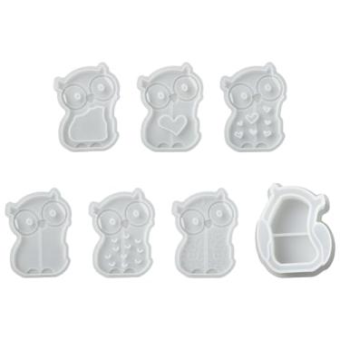 Imagem de Airssory 7 peças, 7 estilos, moldes de silicone de coruja fofa, molde de noiva de Halloween, moldes de animais para decoração de bolo de chocolate, topo de cupcake, argila de polímero de doces