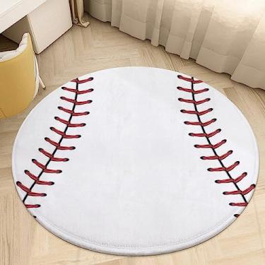 Imagem de Huryilo Tapete redondo de beisebol, bola esportiva, círculo, tapete redondo para crianças, meninos, quarto, banheiro, 90 cm
